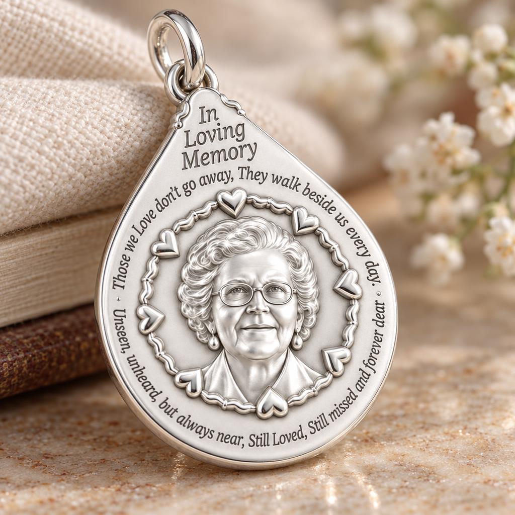 In Loving Memory Portrait Charm Bracelet – Personalized Memorial Gift – macro detail of the charm