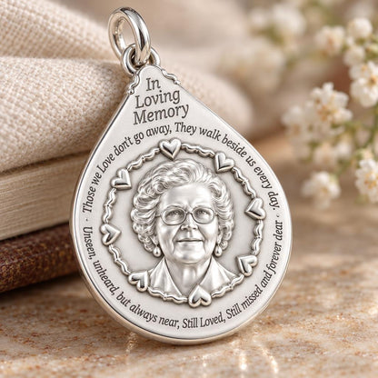 In Loving Memory Portrait Charm Bracelet – Personalized Memorial Gift – macro detail of the charm