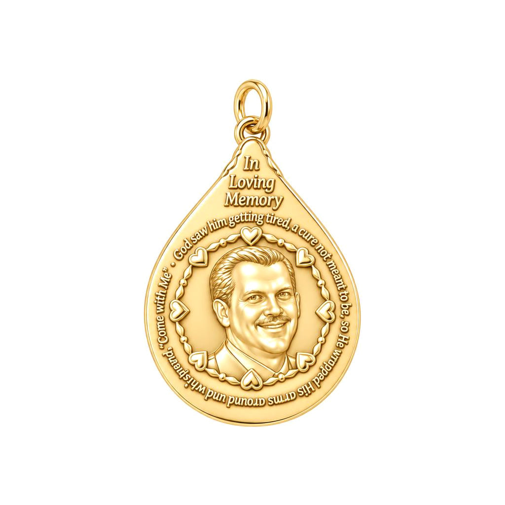 In Loving Memory Portrait Charm Bracelet – Personalized Memorial Gift – 18K gold plated 2 cm charm, front view