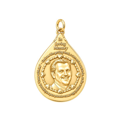 In Loving Memory Portrait Charm Bracelet – Personalized Memorial Gift – 18K gold plated 2 cm charm, front view