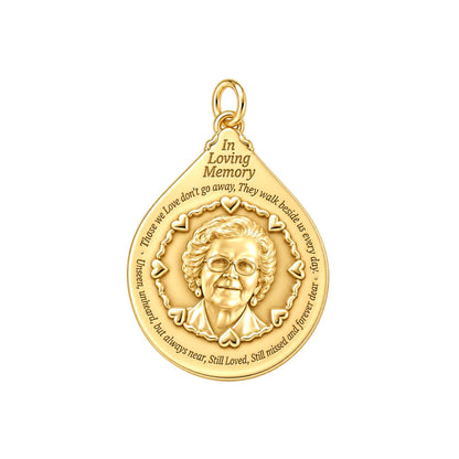 In Loving Memory Portrait Charm Bracelet – Personalized Memorial Gift – 18K gold plated 2 cm charm, front view