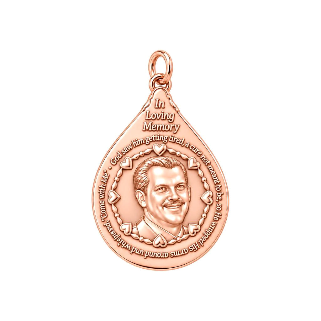 In Loving Memory Portrait Charm Bracelet – Personalized Memorial Gift – rose gold 2 cm charm, front view