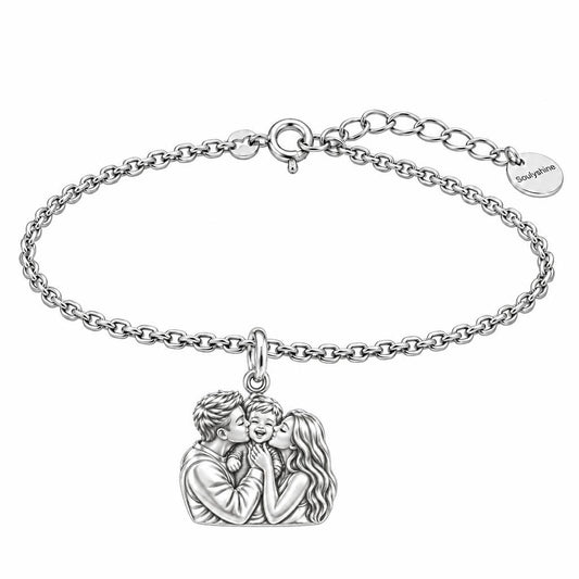 Infinite Love Family Charm Bracelet Set – silver, front view