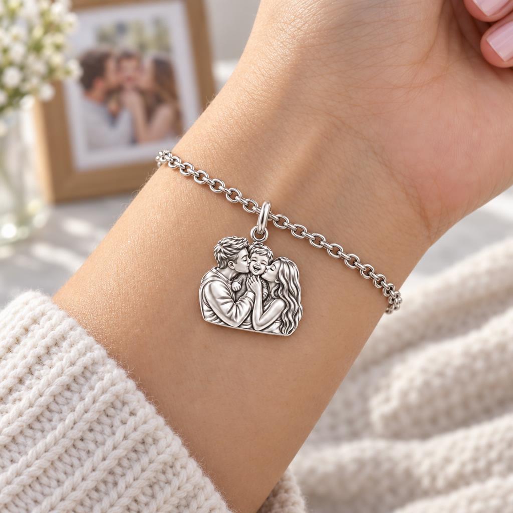 Infinite Love Family Charm Bracelet Set – worn / in use