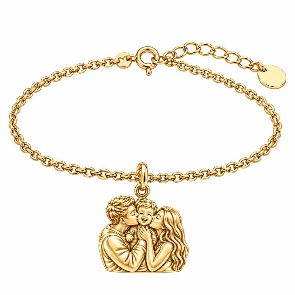 Infinite Love Family Charm Bracelet Set – 18K gold, front view