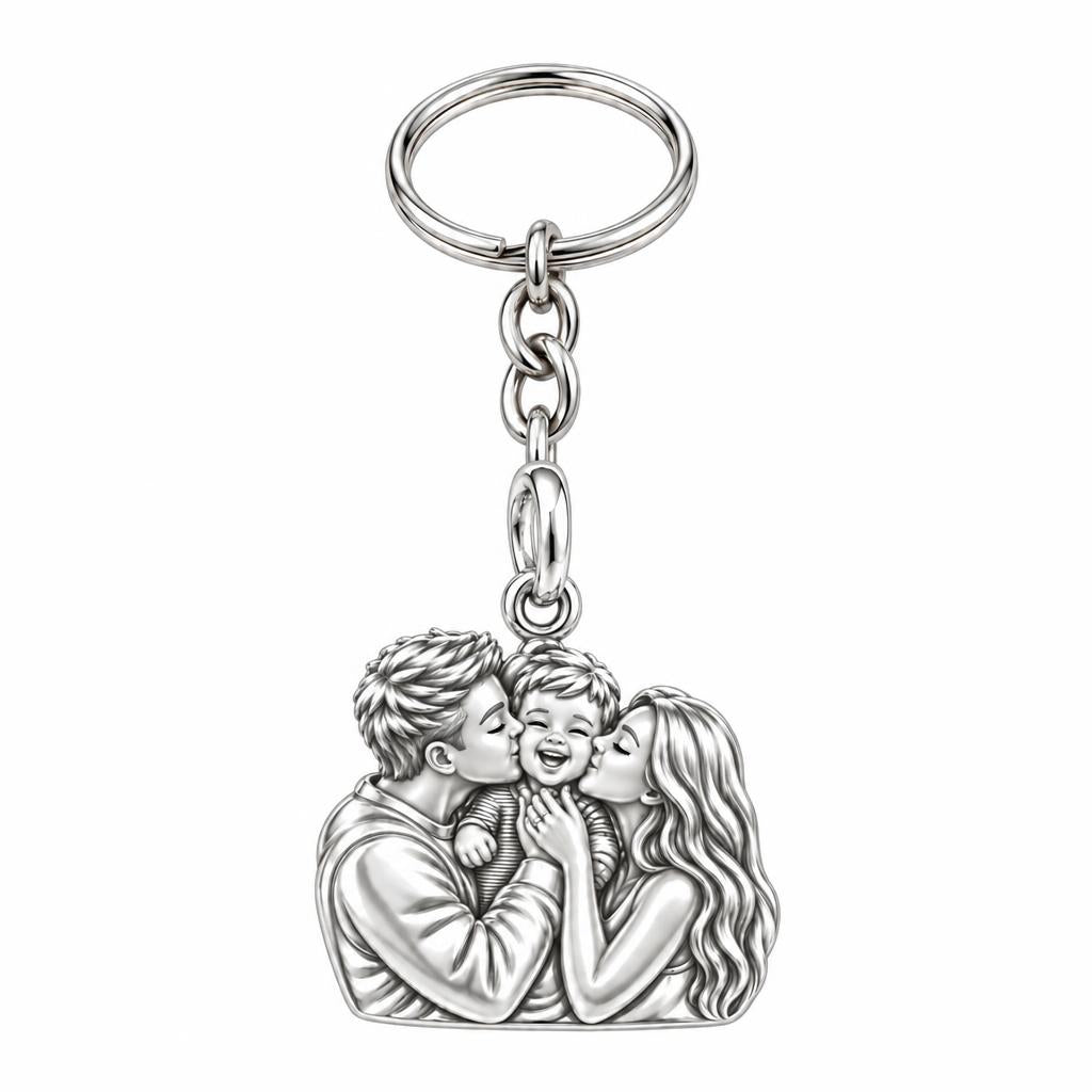 Infinite Love Family Charm Keychain – silver, front view