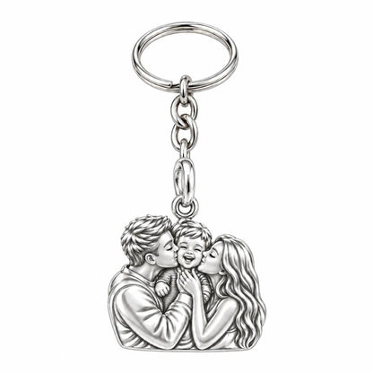 Infinite Love Family Charm Keychain – silver, front view