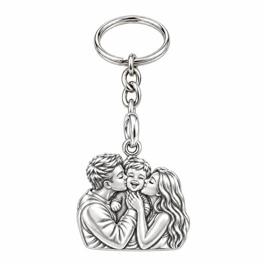 Infinite Love Family Charm Keychain – silver, front view