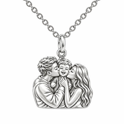 Infinite Love Family Charm Necklace Set – silver, front view