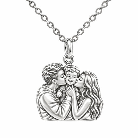 Infinite Love Family Charm Necklace Set – silver, front view
