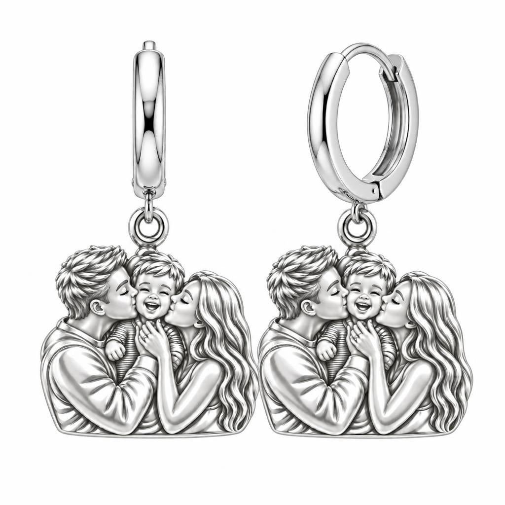 Infinite Love Family Huggie Charm Earrings – silver, front view