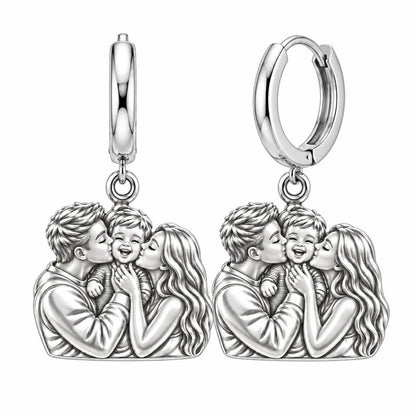Infinite Love Family Huggie Charm Earrings – silver, front view
