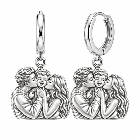 Infinite Love Family Huggie Charm Earrings – silver, front view