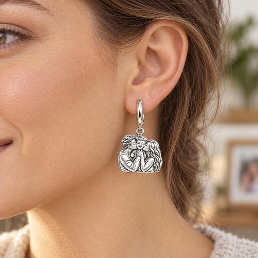 Infinite Love Family Huggie Charm Earrings – worn / in use