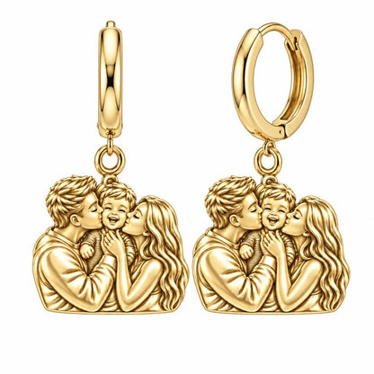 Infinite Love Family Huggie Charm Earrings – 18K gold, front view
