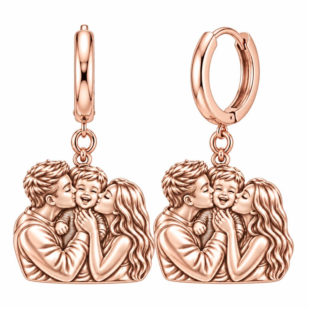 Infinite Love Family Huggie Charm Earrings – rose gold, front view