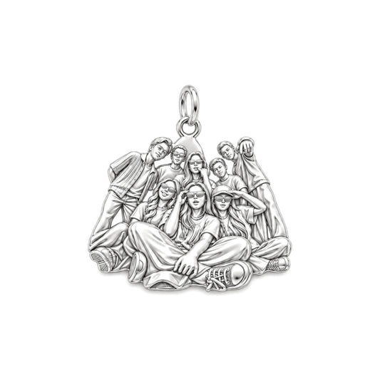 Inner Circle Best Friends Group Charm Bracelet – Personalized Bestie Gift – silver charm, front view