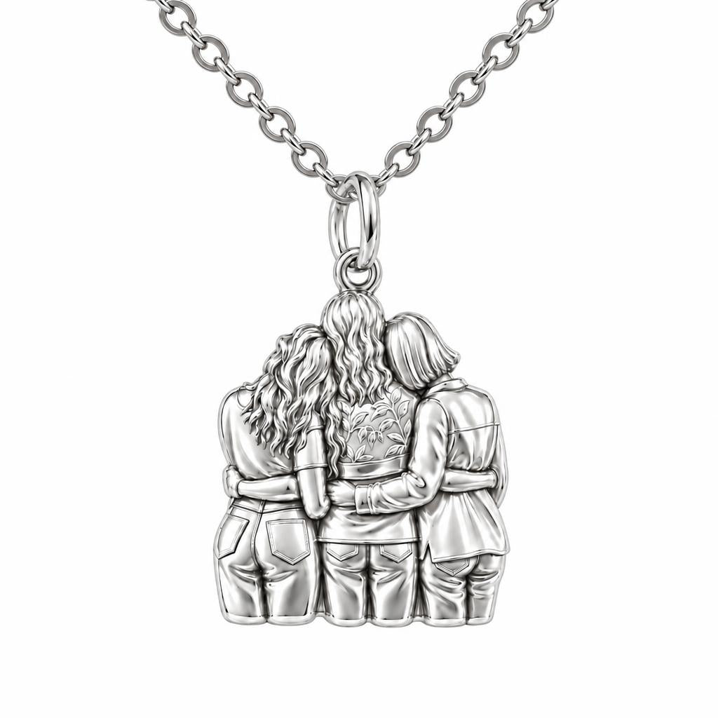 Inner Circle Huddle Charm Necklace Set – silver, front view