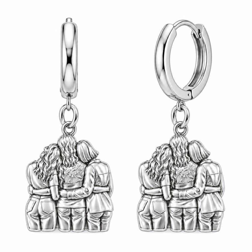 Inner Circle Huddle Huggie Charm Earrings – silver, front view