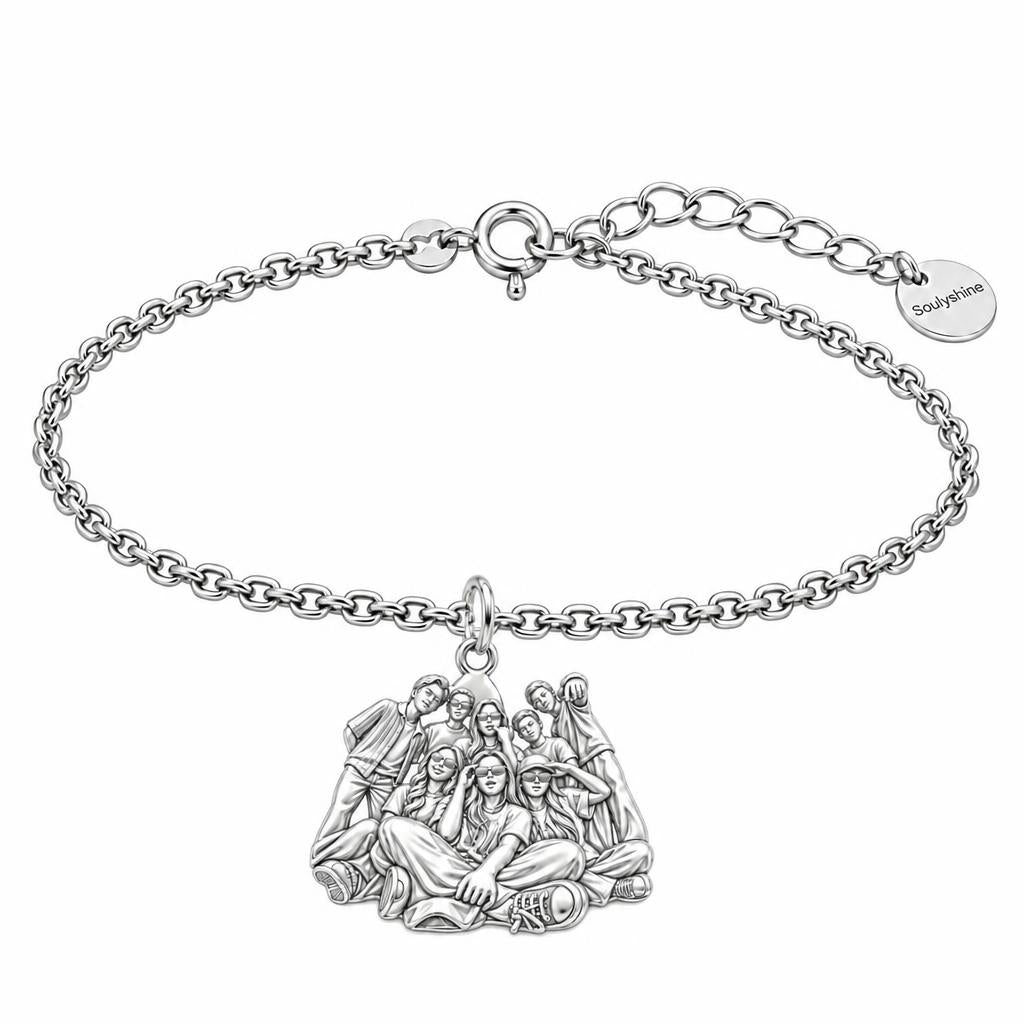 Inner Circle Portrait Charm Bracelet Set – silver, front view