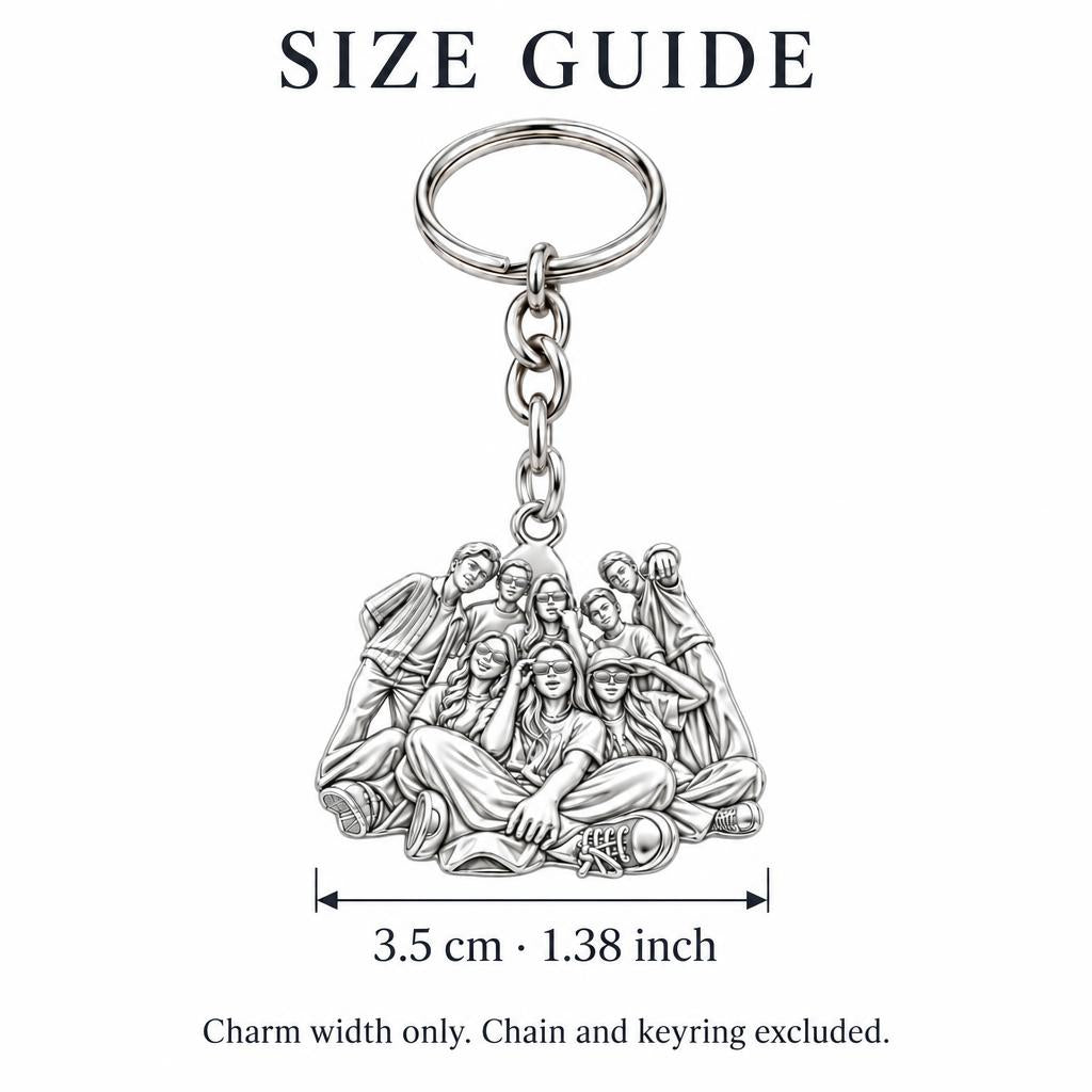 Inner Circle Portrait Charm Keychain – size guide, 3.5 cm (1.38 in) charm, chain and keyring excluded