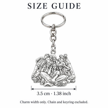 Inner Circle Portrait Charm Keychain – size guide, 3.5 cm (1.38 in) charm, chain and keyring excluded