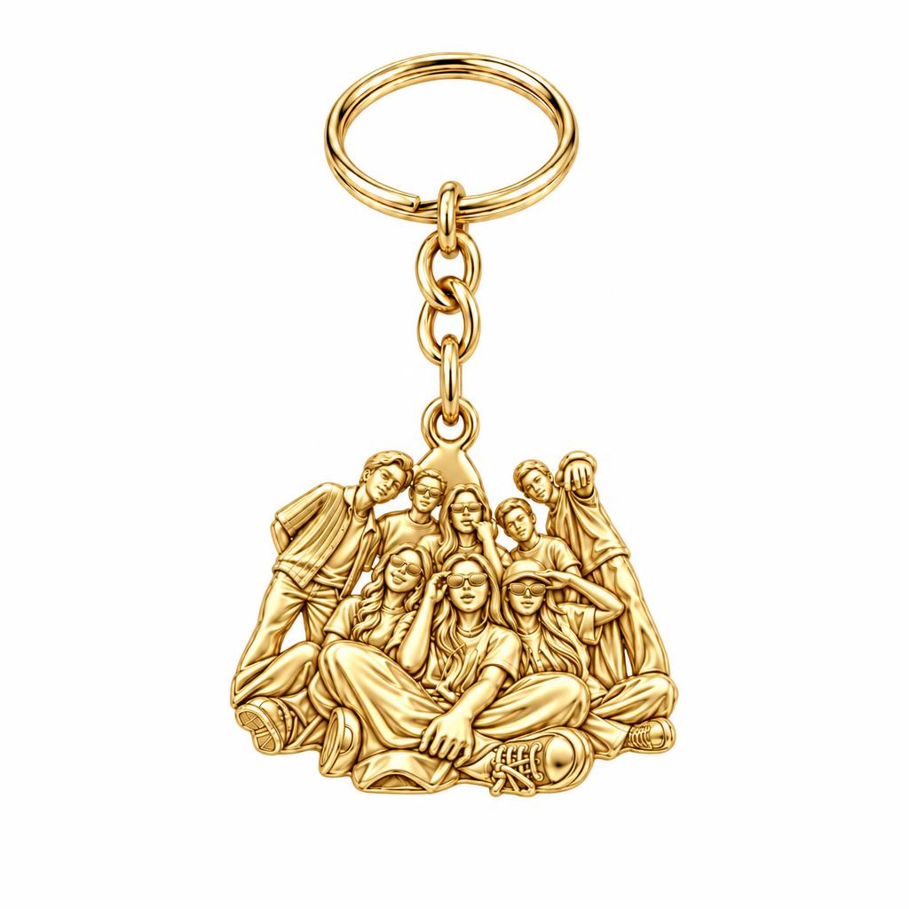 Inner Circle Portrait Charm Keychain – 18K gold, front view