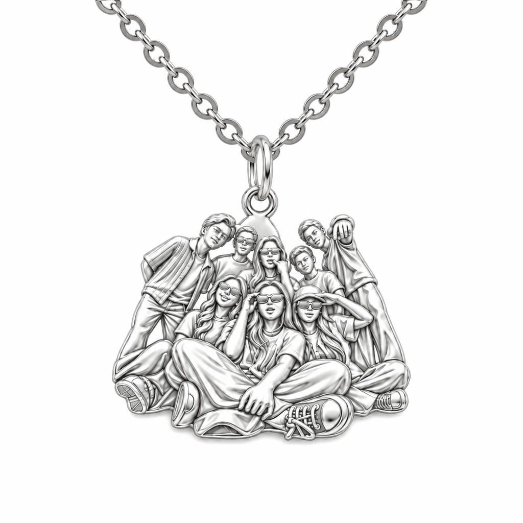 Inner Circle Portrait Charm Necklace Set – silver, front view