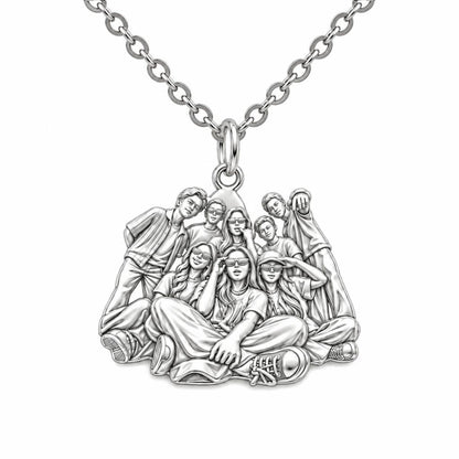 Inner Circle Portrait Charm Necklace Set – silver, front view