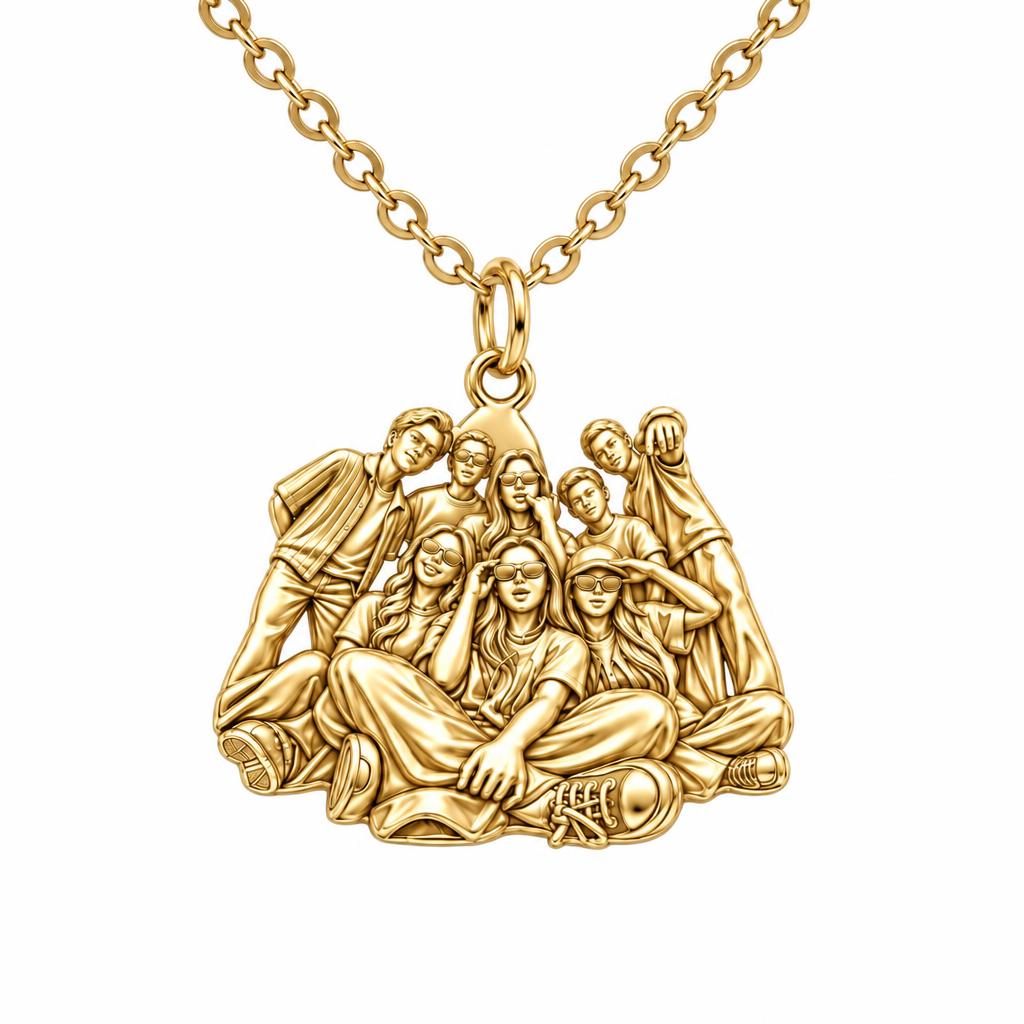 Inner Circle Portrait Charm Necklace Set – 18K gold, front view