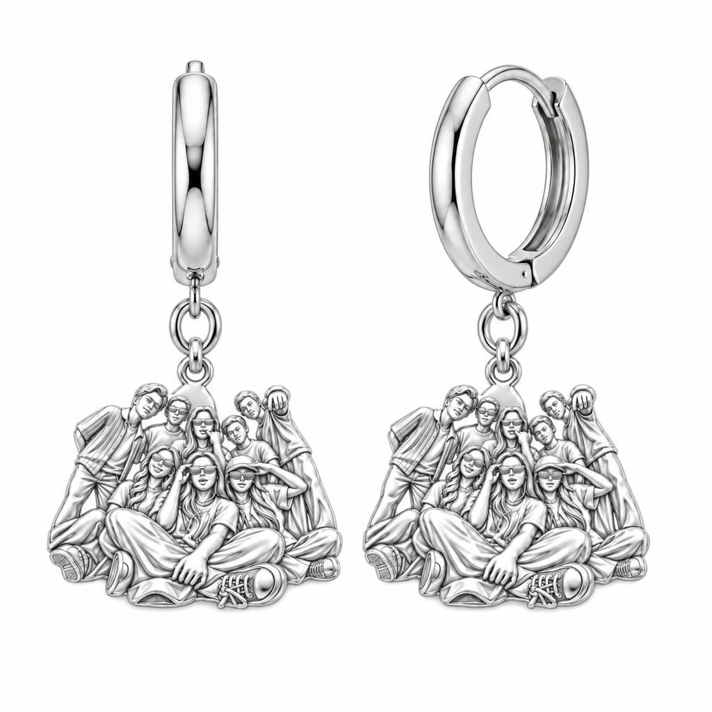 Inner Circle Portrait Huggie Charm Earrings – silver, front view
