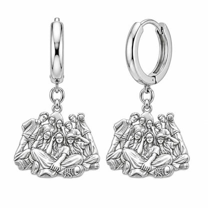 Inner Circle Portrait Huggie Charm Earrings – silver, front view