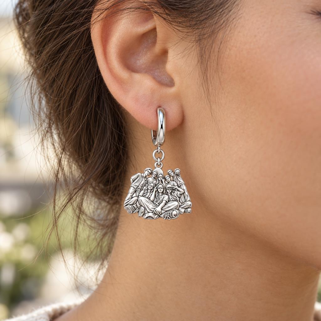 Inner Circle Portrait Huggie Charm Earrings – worn / in use
