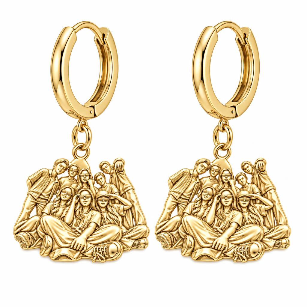 Inner Circle Portrait Huggie Charm Earrings – 18K gold, front view