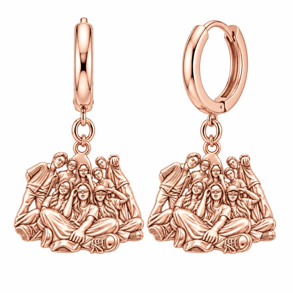 Inner Circle Portrait Huggie Charm Earrings – rose gold, front view