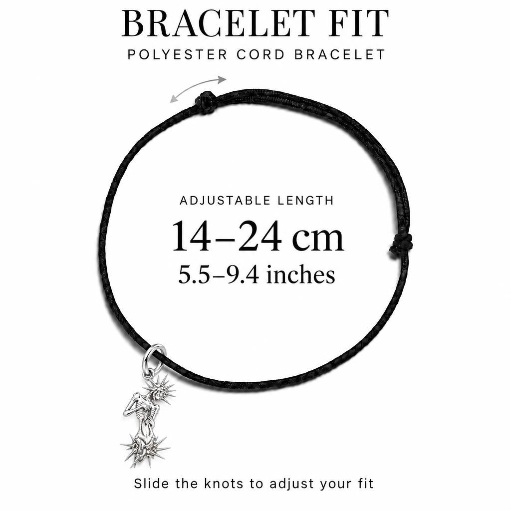 Inner Radiance Skeleton Charm Bracelet – Personalized Mom Gift – adjustable black cord bracelet, 14–24 cm