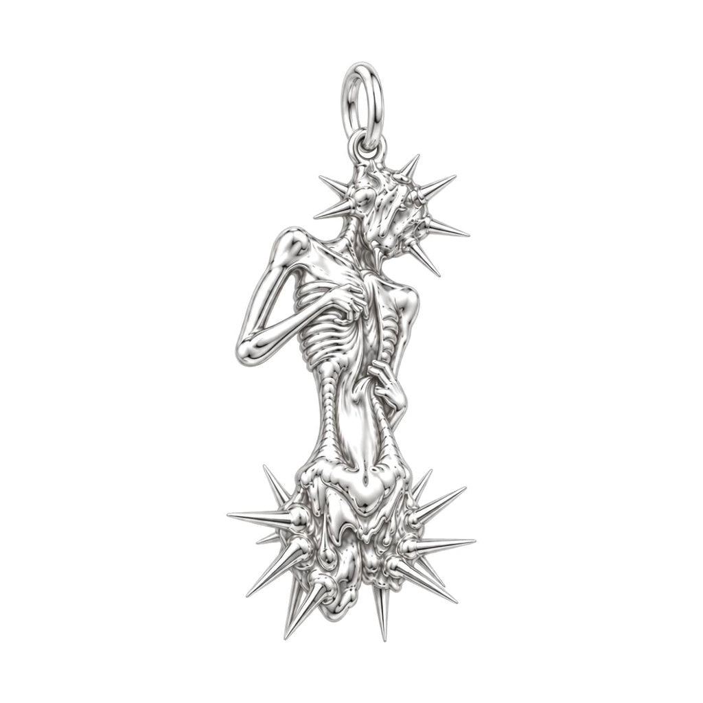 Inner Strength Spiked Figure Charm Bracelet – Personalized Gift – silver charm, front view