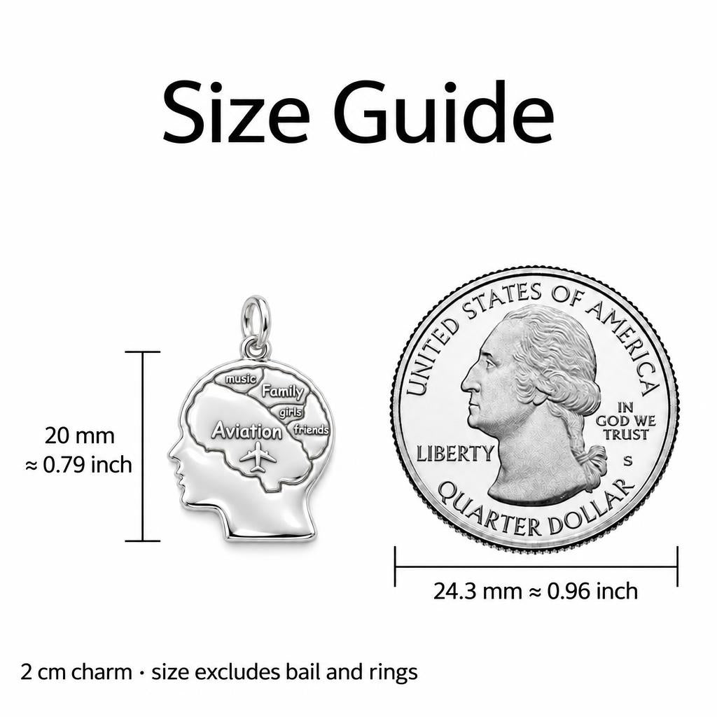 Inner World Mind Map Charm Bracelet – Personalized Hobbyist Gift – size guide, 2 cm charm next to a quarter