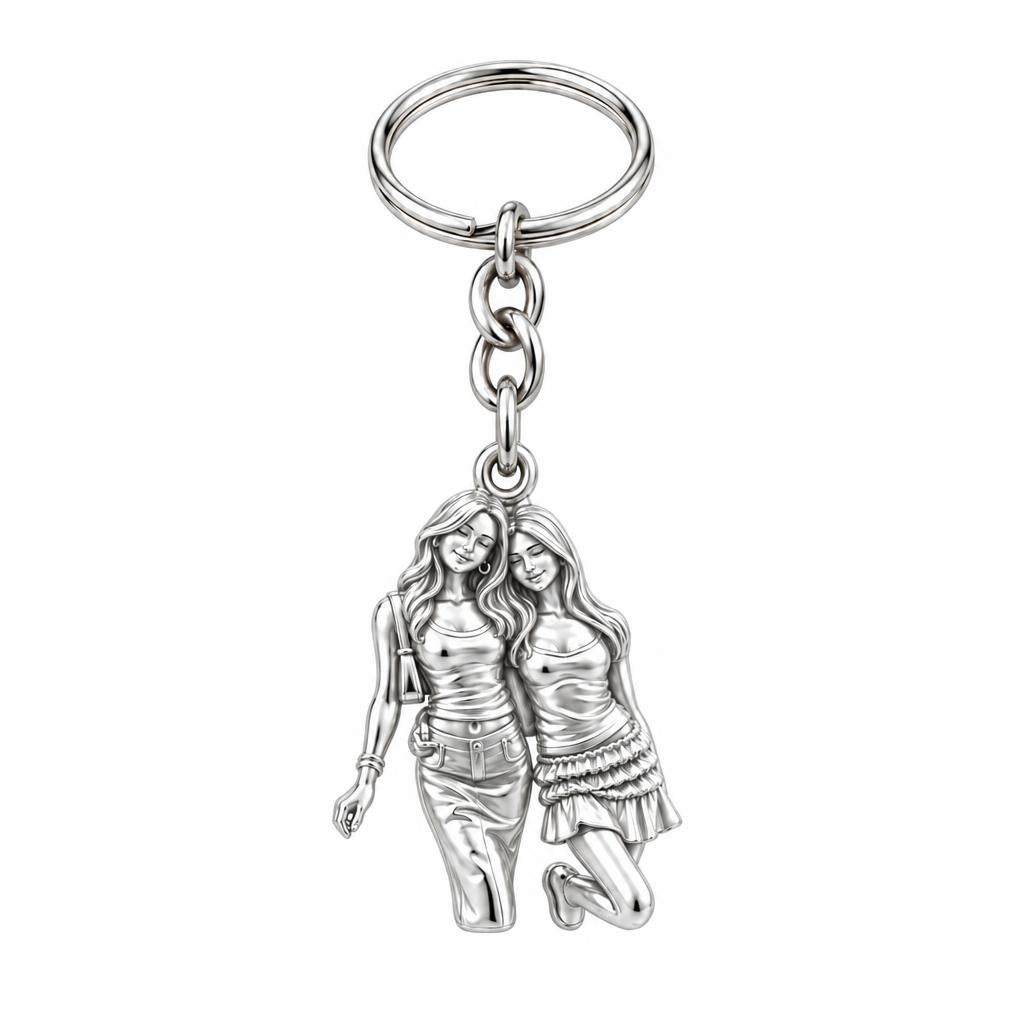 Inseparable Best Friends Charm Keychain – silver, front view