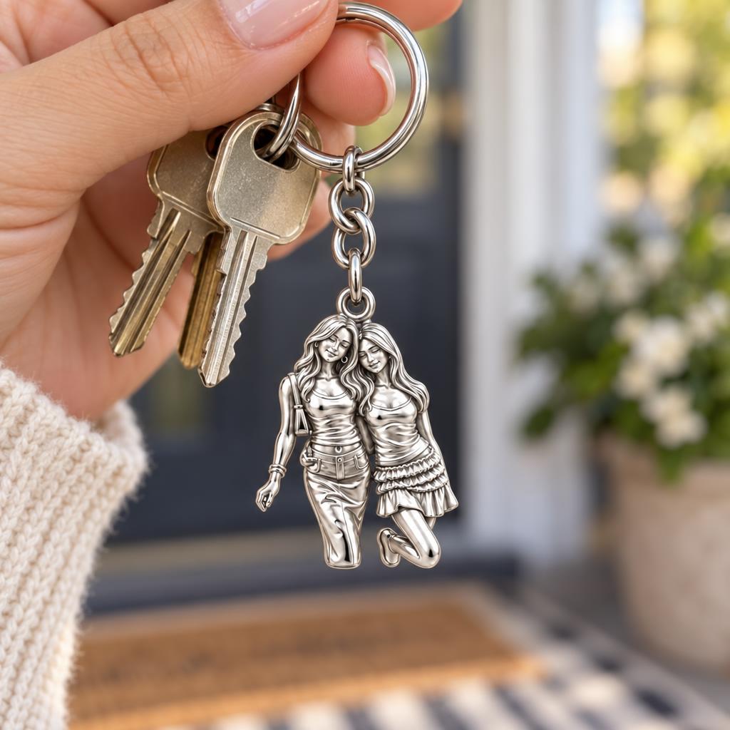 Inseparable Best Friends Charm Keychain – worn / in use