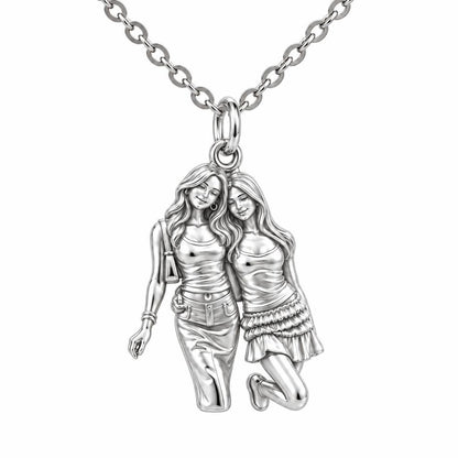 Inseparable Best Friends Charm Necklace Set – silver, front view
