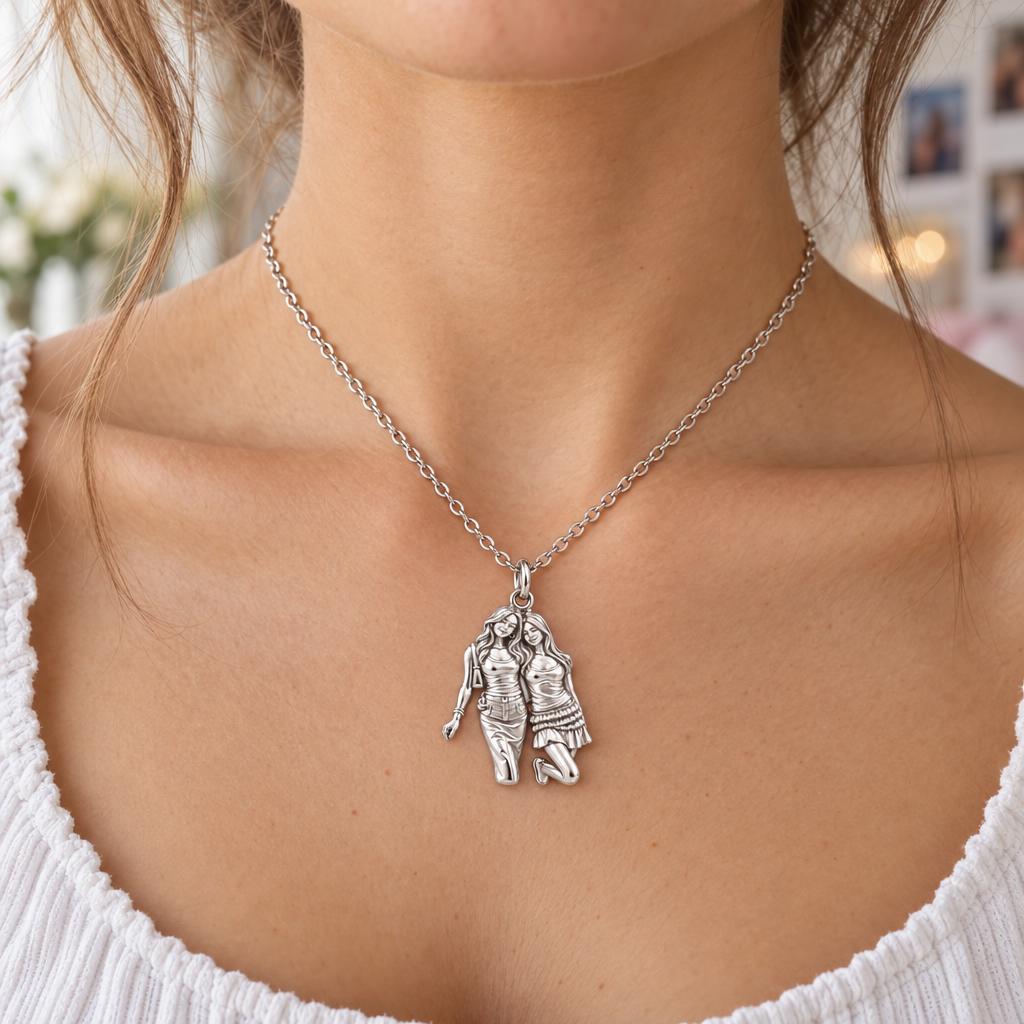 Inseparable Best Friends Charm Necklace Set – worn / in use