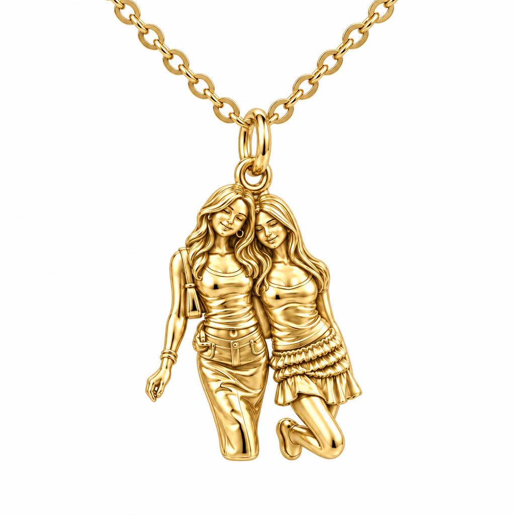 Inseparable Best Friends Charm Necklace Set – 18K gold, front view