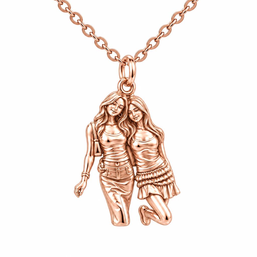 Inseparable Best Friends Charm Necklace Set – rose gold, front view