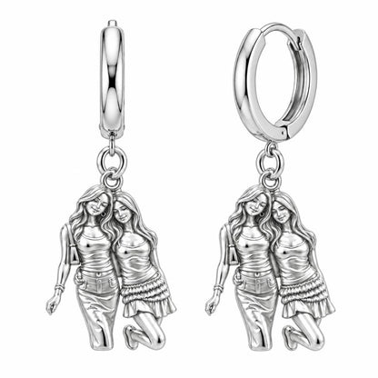 Inseparable Best Friends Huggie Charm Earrings – silver, front view