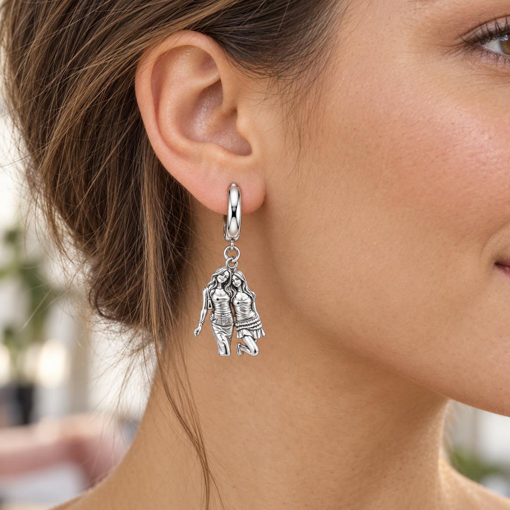 Inseparable Best Friends Huggie Charm Earrings – worn / in use
