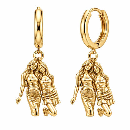 Inseparable Best Friends Huggie Charm Earrings – 18K gold, front view