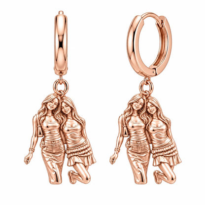 Inseparable Best Friends Huggie Charm Earrings – rose gold, front view
