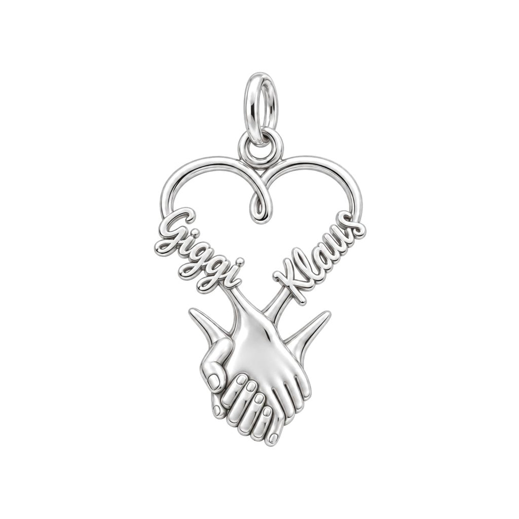 Intertwined Hands Heart Charm Bracelet – Personalized Couple Gift – silver plated 2 cm charm, front view