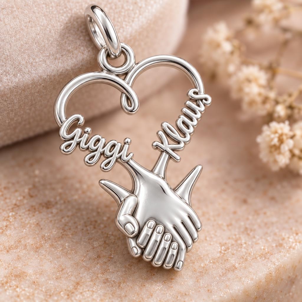 Intertwined Hands Heart Charm Bracelet – Personalized Couple Gift – macro detail of the charm